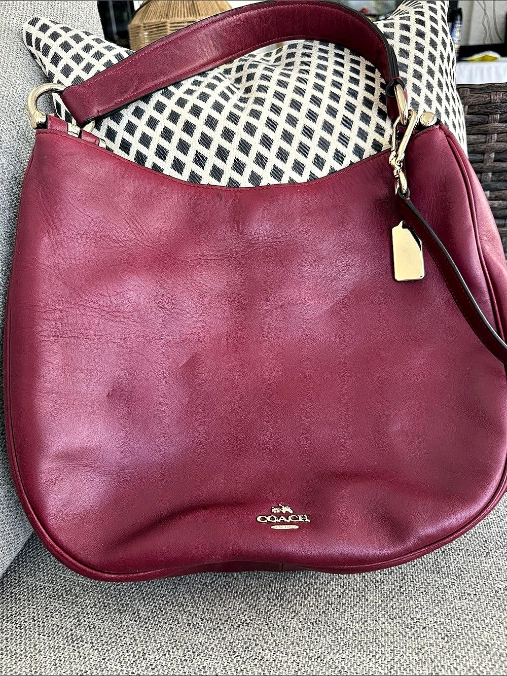 Coach Leather Hobo Bag in Burgundy
